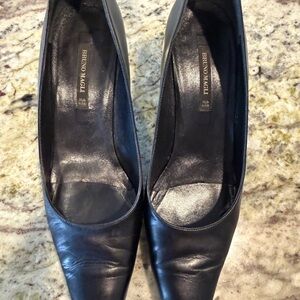 Bruno Magli Black Leather Pointed-Toe Pumps